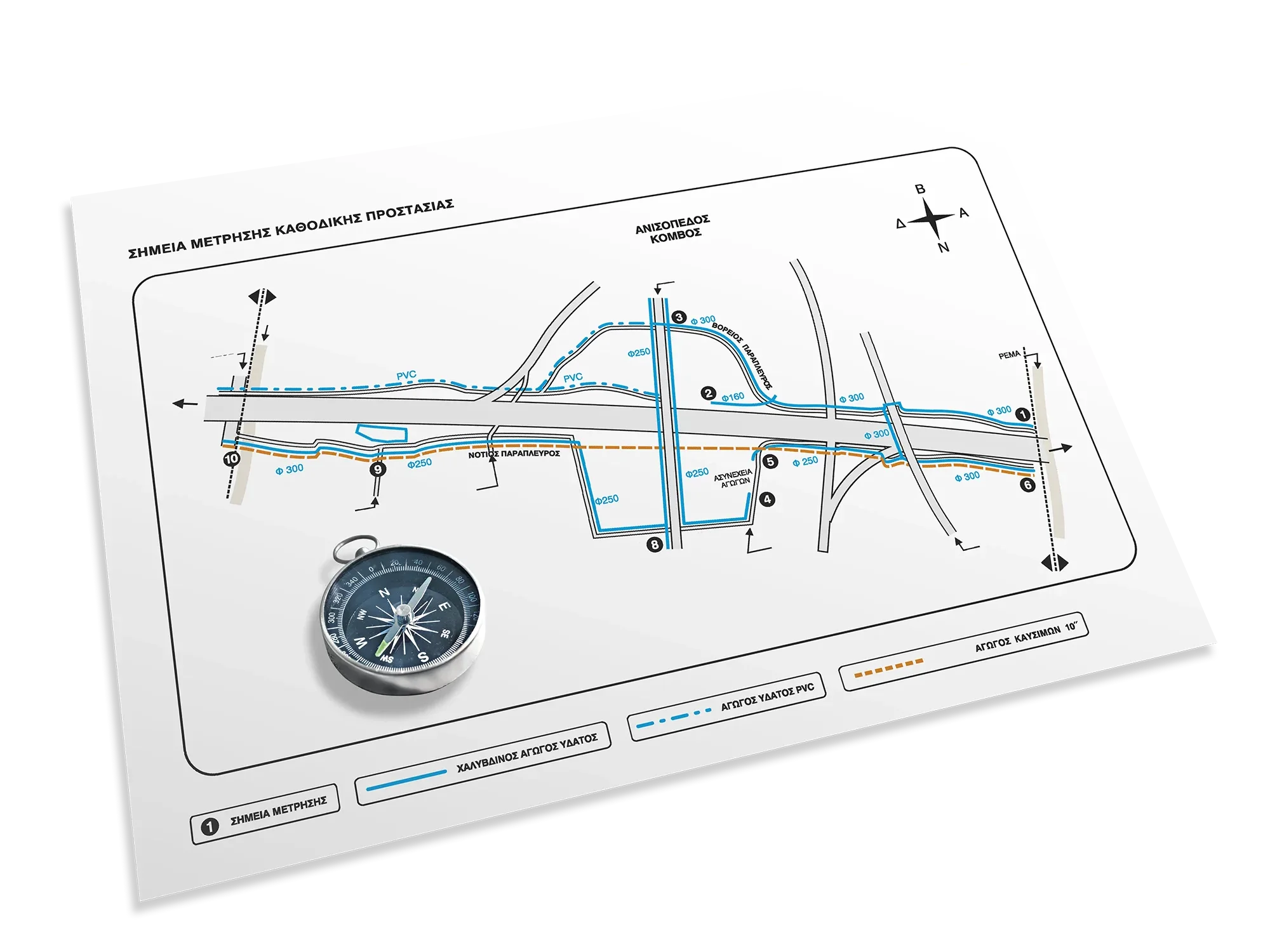 Map for fuel pipeline cathodic protection measurement // Linear design based on computer-generated drawings.